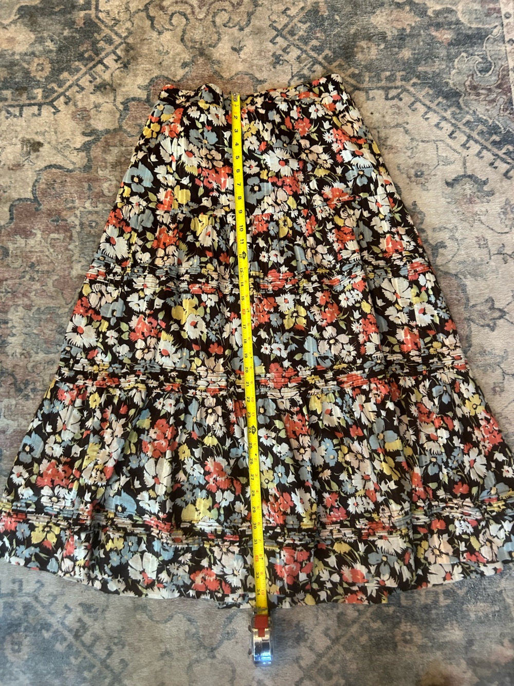 THE GREAT. Floral Tiered Maxi Skirt 100%Cotton Prairie, Boho Zipper in the back - Picture 4 of 7
